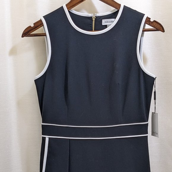 Calvin Klein Black Knee-Length Sheath Dress with White Piping - Sz 2 - NWT - Picture 2 of 7